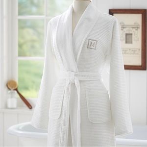 Pottery Barn UNISEX classic white French terry lining waffle organic cotton robe
